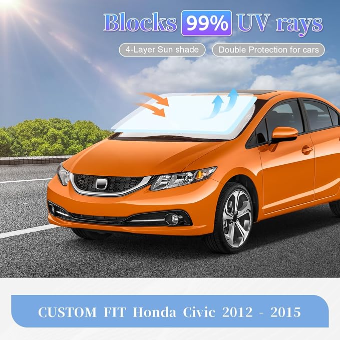 for Honda Civic 2012-2015 Sun Shade Sunshade Windshield Cover, 4-Layer Front - Image 2