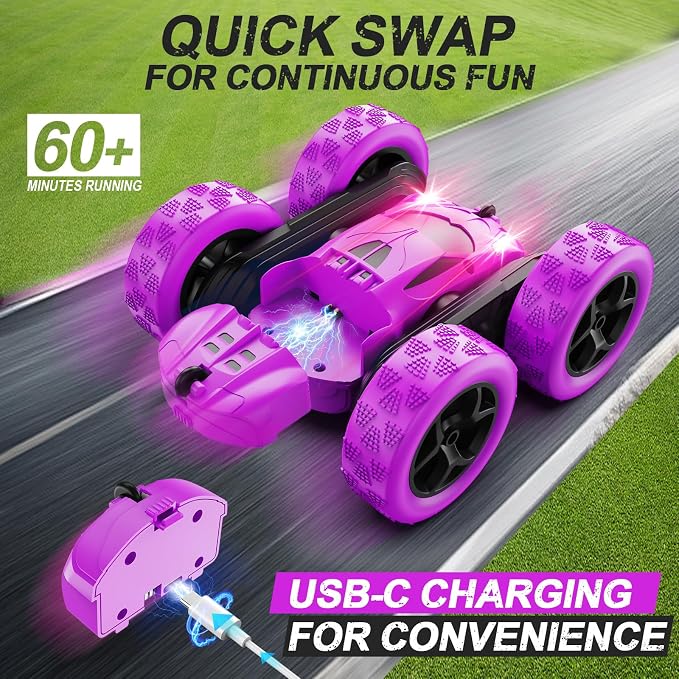 RC Cars, 2.4 GHZ Double Sided RC Stunt Car 360° Rotating Remote Control Crawler - Image 2