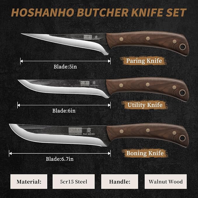 Butcher Knife Set 3-Piece, Super Sharp Hand Forged Fillet Knife & Dividing - Image 2