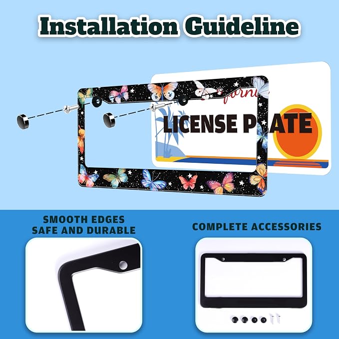 Beautiful Colorful Butterfly License Plate Frame Funny Watercolor License Plate - Image 4