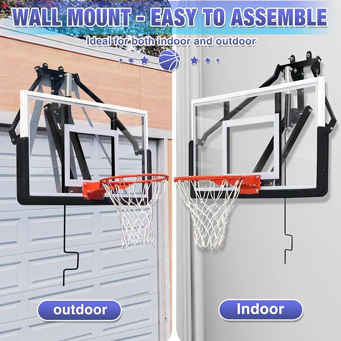 54.5" Wall Mounted Basketball Hoop Adjustable Height Basketball Goal Indoor - Image 2
