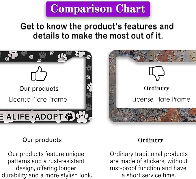 License Plate Holder Black and White License Plate Frames Save a Life Adopt - Image 6