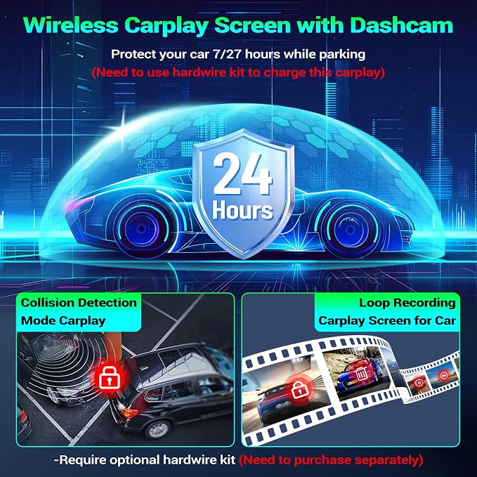 Carplay Screen for Car, Touchscreen CarPlay Dash Cam, Audio Receivers W/Mirror - Image 3