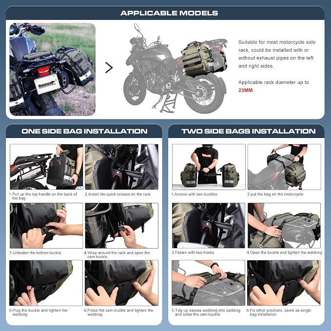 Rhinowalk Motorcycle Saddlebag Waterproof Motor Luggage Pack Quick Release - Image 5
