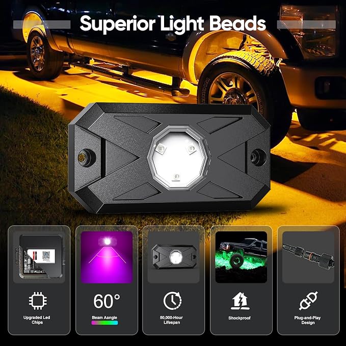 YiLaie 10 Pods LED Rock Lights for Trucks - Image 3