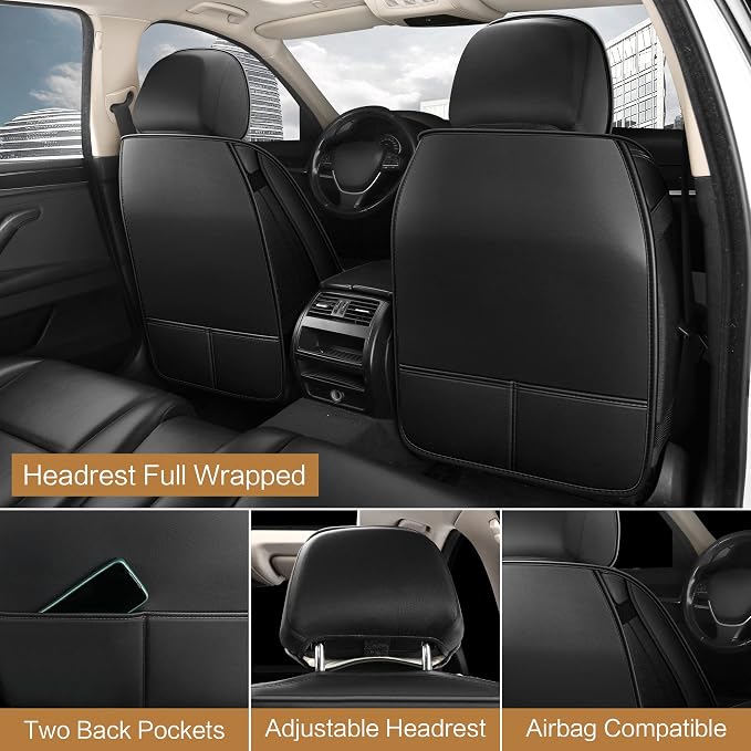 Pariitadin Leather Car Seat Covers Front Pair, Waterproof Faux Leather Seat - Image 3