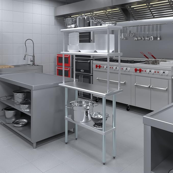 AmGood Stainless Steel Work Table Double Tier Overshelf | NSF - Image 4