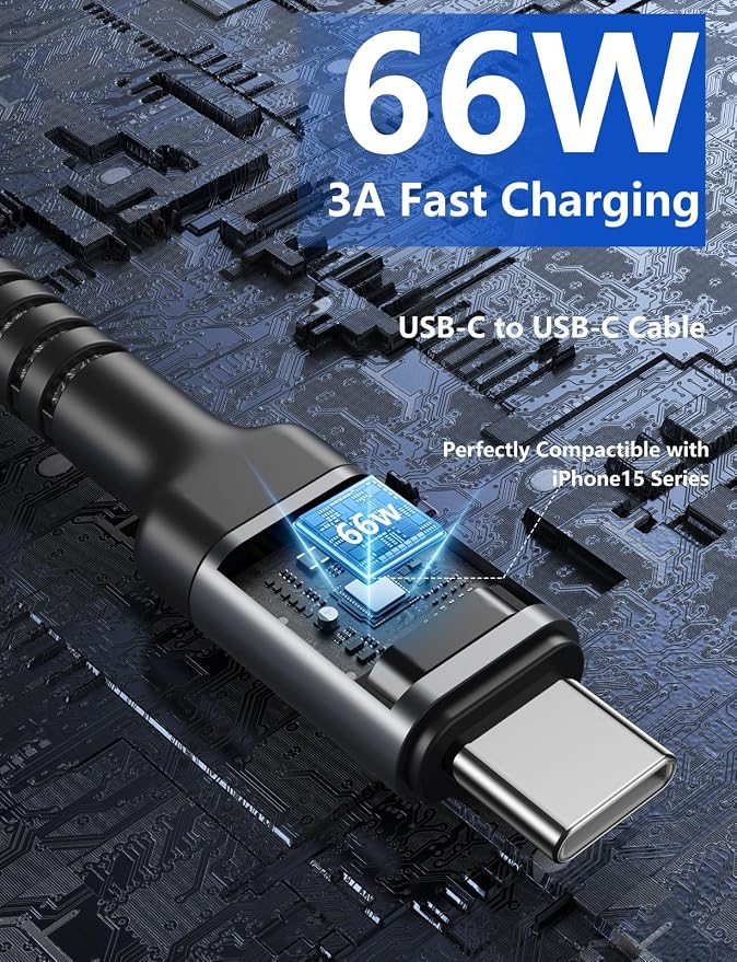 PRAKIE USB C Cable 3FT, USBC Fast Charging Nylon Braided USBC iPhone Charger - Image 3