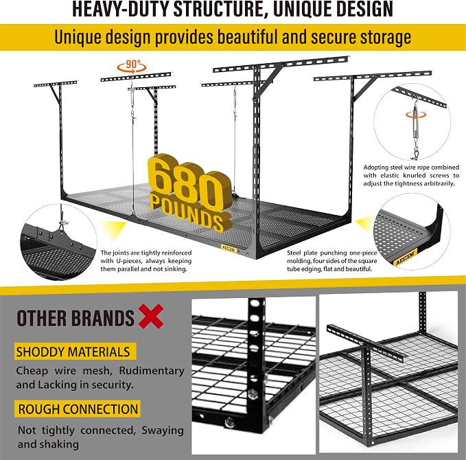 3x6ft Overhead Garage Storage, Adjustable Ceiling Mounted Storage Racks - Image 3