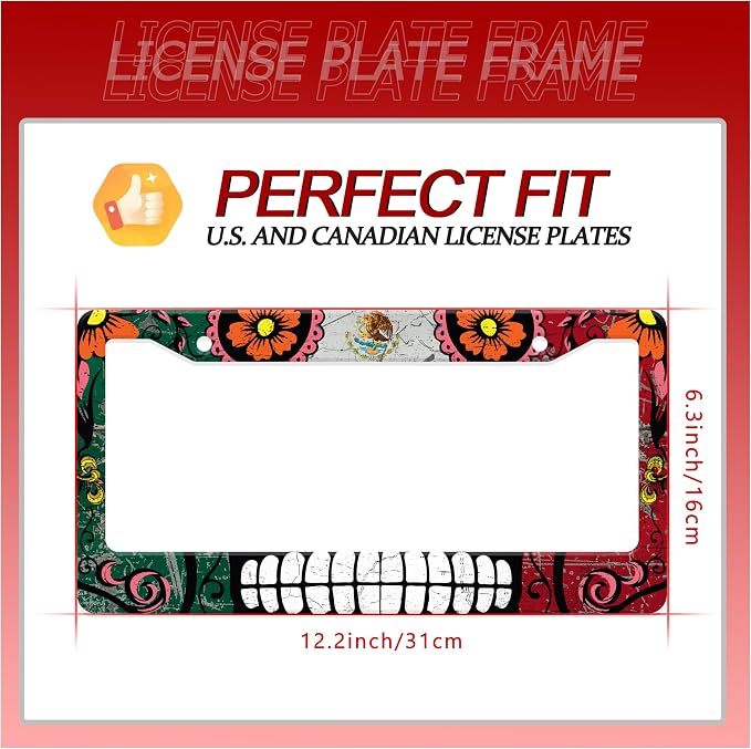 Personalized License Plate Frame Stainless Steel Mexico Flag Skull Funny Car - Image 2