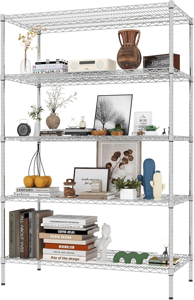 5-Tier Metal Storage Shelving Unit, Adjustable Storage Rack Display Shelves by EKJOfficials