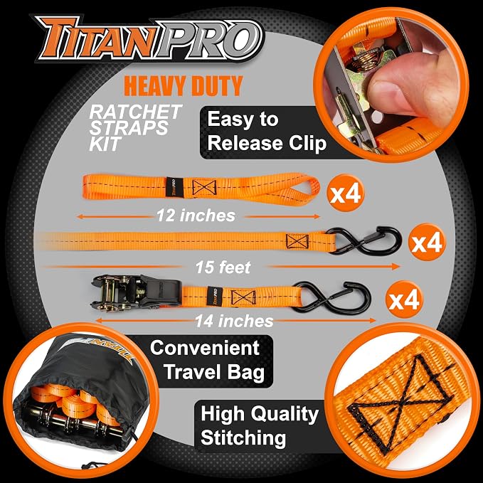 TitanPro Heavy Duty Ratchet Straps 4-Pack - Image 3