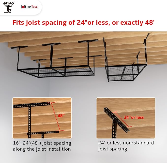 The Atlas 4 x 8 ft Adjustable Height Overhead Garage Storage Rack 900 lbs Heavy - Image 4
