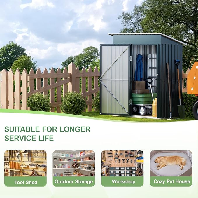 Breezz 5x3FT Vertical Outdoor Steel Storage Shed, Lockable Doors, Compact Metal - Image 4
