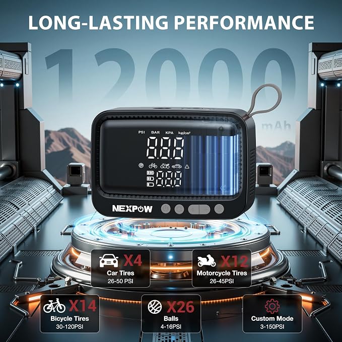 NEXPOW Tire Inflator Portable Air Compressor, 150 PSI Cordless Air Pump - Image 3