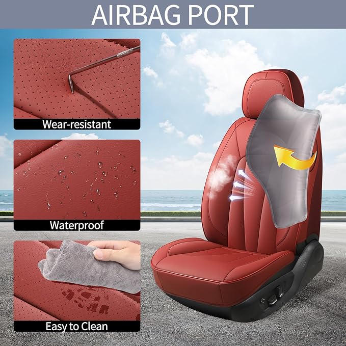 Car Seat Covers Full Set, Leather Automotive Seat Covers, Breathable Waterproof - Image 3
