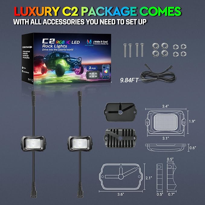 MICTUNING C2 Max RGB+IC Chasing Color LED Rock Lights - Image 6