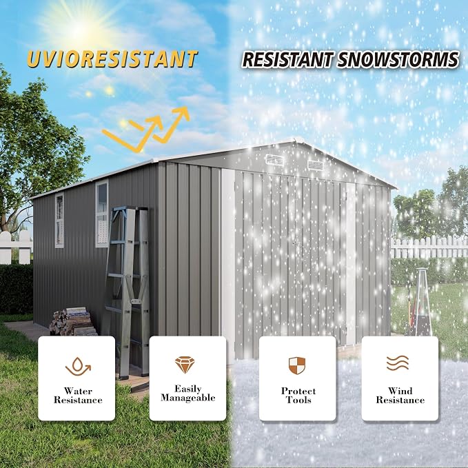 10x12x6.7FT Outdoor Storage Shed, Galvanized Steel Garden Shed - Image 4