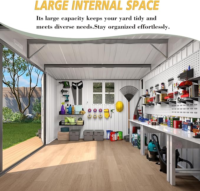 10x8x6.4FT Outdoor Storage Shed, Galvanized Steel Garden Shed - Image 3