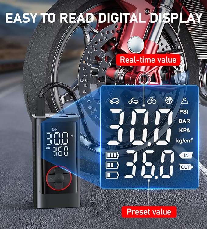 Tire Inflator Portable Air Compressor, 150PSI Cordless Air Pump - Image 4