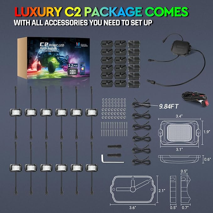 MICTUNING C2 Max RGB+IC Chasing Color LED Rock Lights - Image 6
