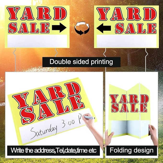 Marsui 3 Pcs Yard Sale Sign 23.6 x 15.7 Inch Double Sided Yard Sale Sign - Image 3