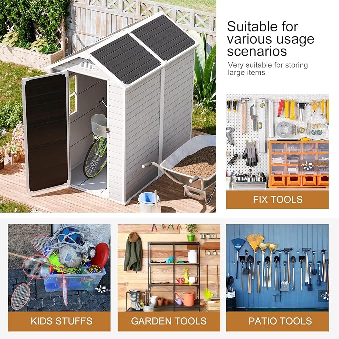 6x4 FT Resin Storage Shed for Outdoor, Waterproof Plastic Sheds - Image 7