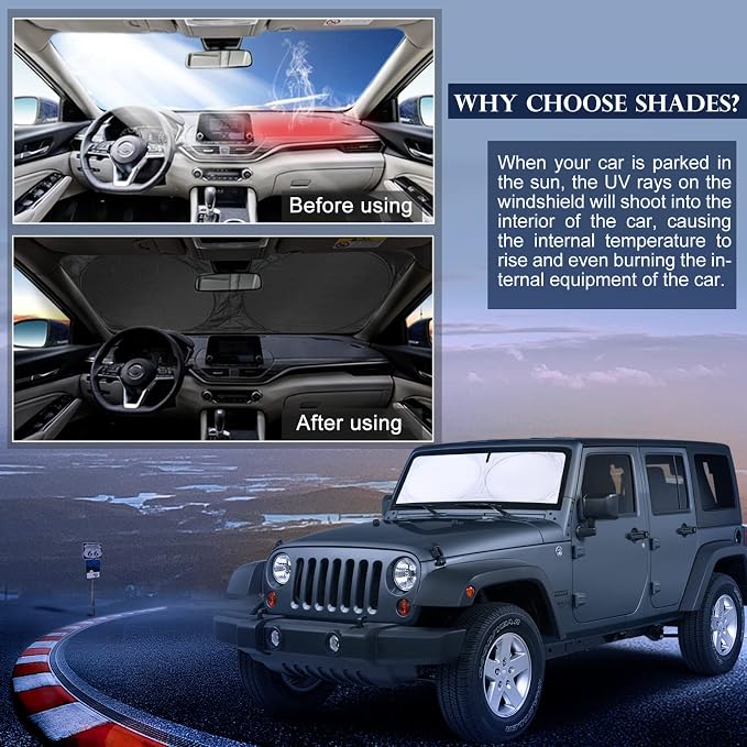 Sunshade Sun Shade for 2018-2024 2025 Jeep Wrangler JL JLu JK JKU Windshield - Image 6