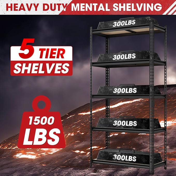 72" H Metal Storage Shelves 1500LBS Heavy Duty, 5 Tier Garage Shelving Unit - Image 4
