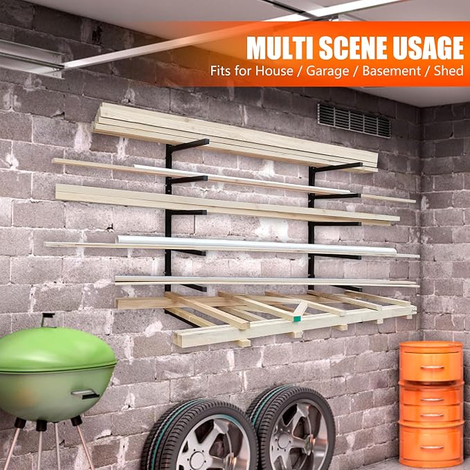 6-Tiered Collapsible Wall Mount Lumber Storage Metal Rack, 6-Level Foldable - Image 2