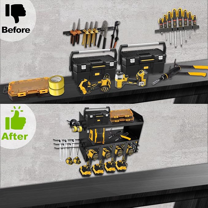 Heavy-Duty Power Tool Organizer Wall Mount, 3-Tier Drill Storage Rack - Image 6