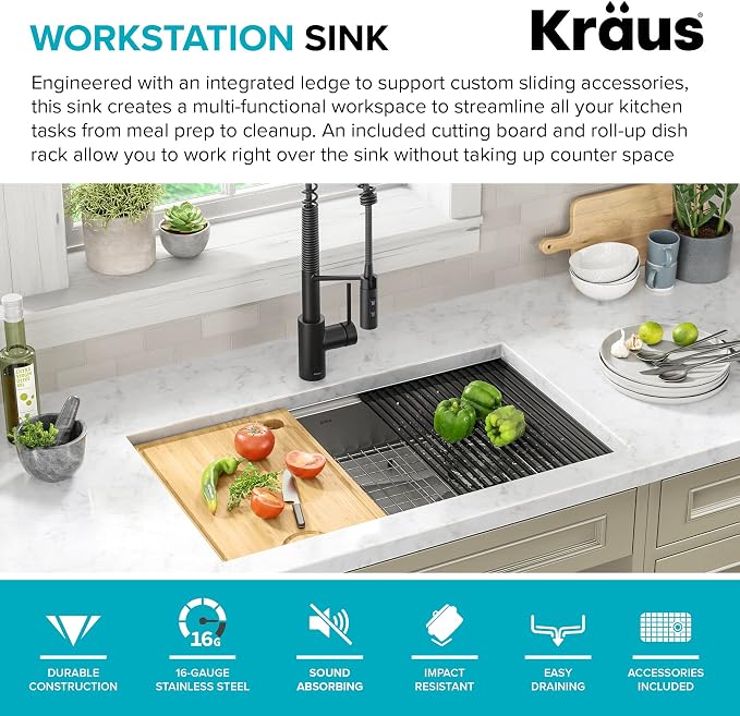 KRAUS Kore ADA Workstation 32-inch Undermount 16 Gauge Stainless Steel Kitchen - Image 6