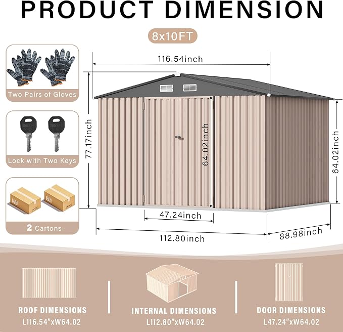 8x10 FT Metal Storage Sheds Outdoor, Metal Yard Sheds Garden Shed Kit, Tool Shed - Image 2
