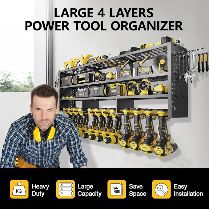 Large Power Tool Organizer Wall Mount, 4 Layer 49" W Heavy Duty Metal Tool - Image 5