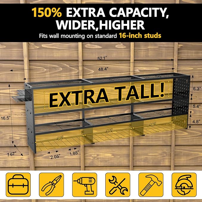 Large Power Tool Organizer Wall Mount, 4 Layer 49" W Heavy Duty Metal Tool - Image 2