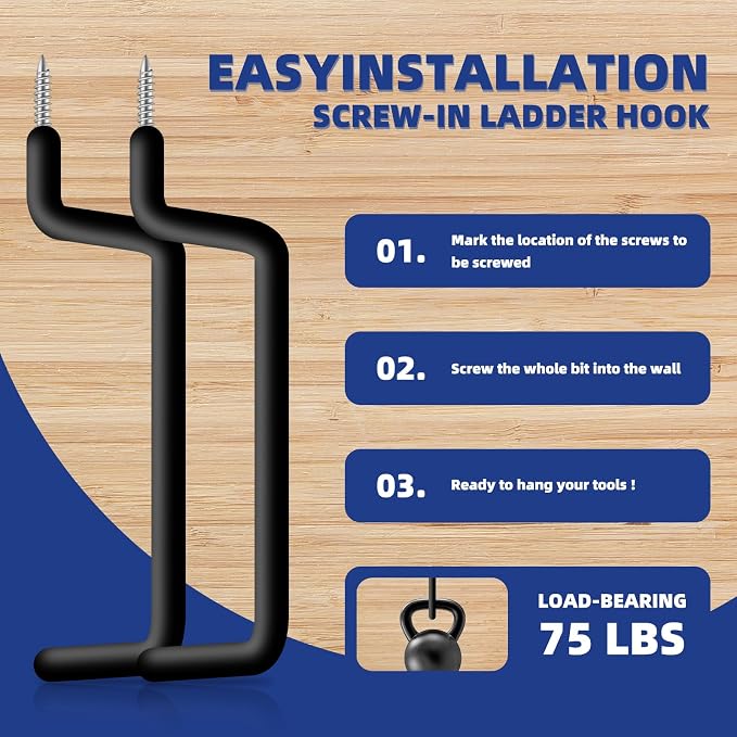 10 Pcs Ladder Hook Screw in Storage Hanger, Wall Mount Garage Storage Hooks - Image 4