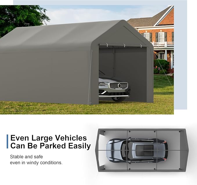 Carport, 10‘ x 20’ Heavy Duty Portable Garage All-Season Car Canopy w/Removable - Image 2