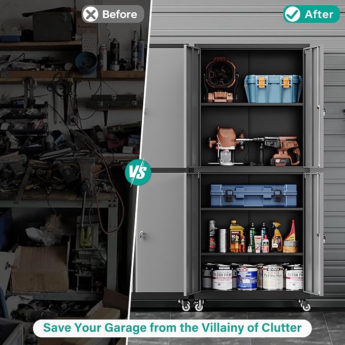Metal Storage Cabinet with Wheels, Rolling Garage Storage Cabinet with Lock - Image 8