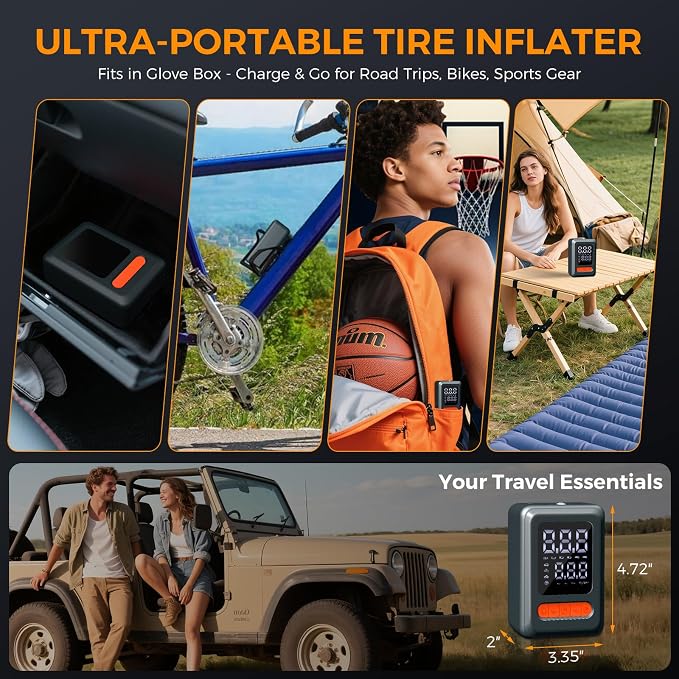 Tire Inflator Portable Air Compressor, 150 PSI Cordless Mini Bike Tire Pump - Image 5