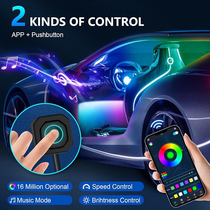 WEBUPAR Dreamcolor Acrylic Interior Car Lights, 14 in 1 RGB LED Strip Lights - Image 3