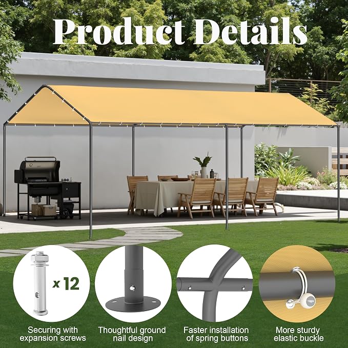 Carport, 10‘ x 20’ Heavy Duty Portable Garage All-Season Car Canopy w/Removable - Image 2