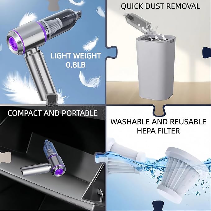 Handheld Car Vacuum Cleaner, 21000PA Rechargeable High Power Cordless Mini - Image 9