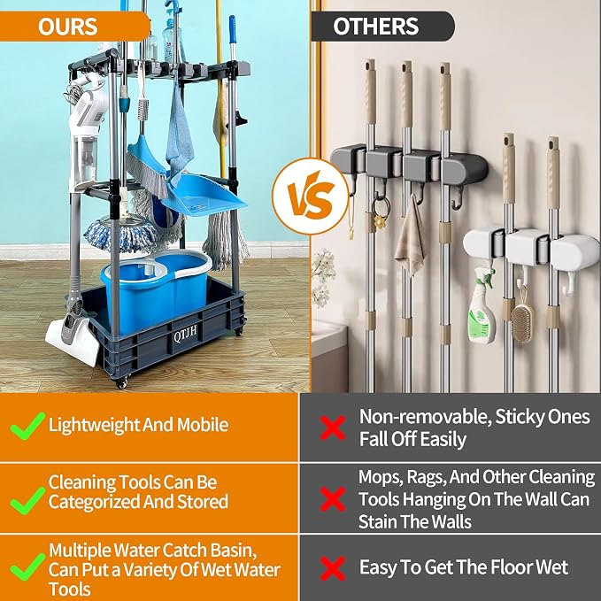 Floor-Standing Multi-Functional Cleaning Tool Organizer storage broom mop and - Image 5