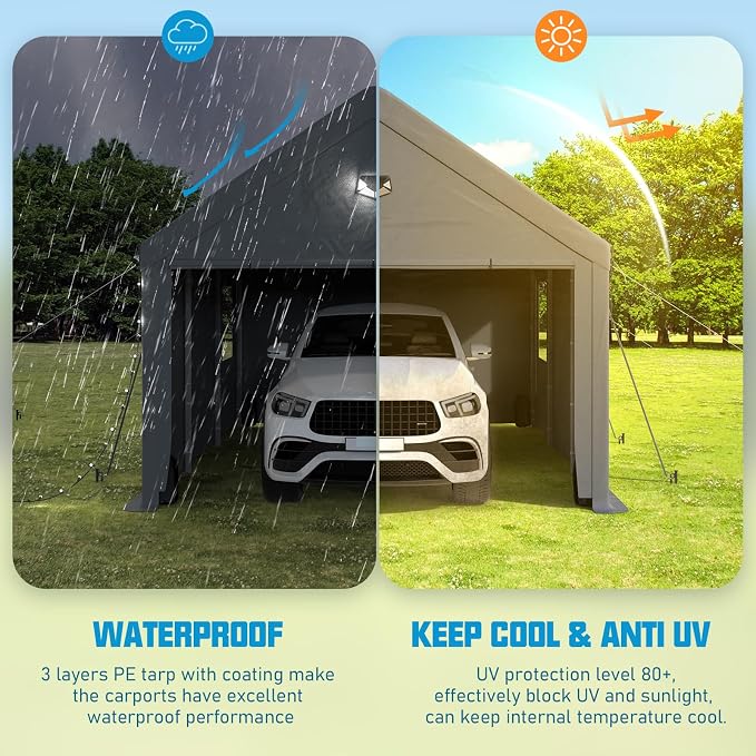 12x20 Carport Canopy, Heavy Duty Car Port, Portable Car Ports Garage - Image 6