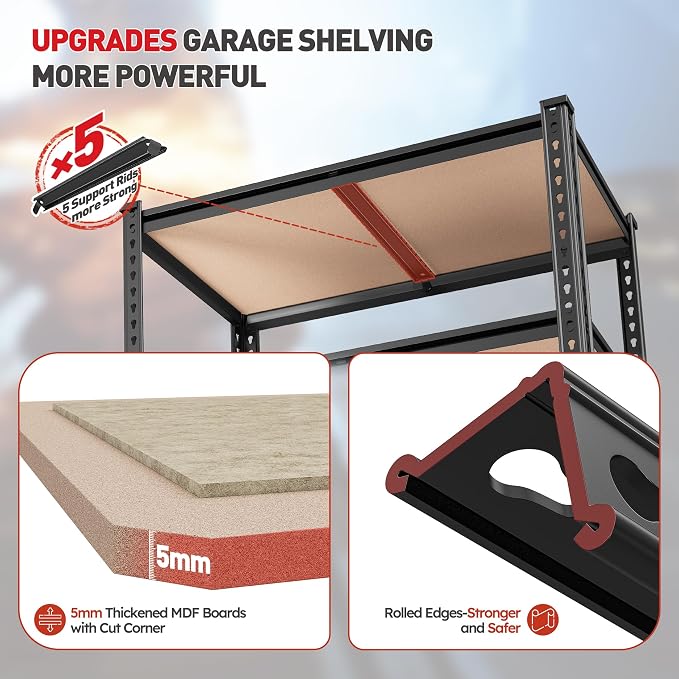 REIBII 2020LBS Storage Shelves 5 Tier Garage Shelving Heavy Duty, Adjustable - Image 5