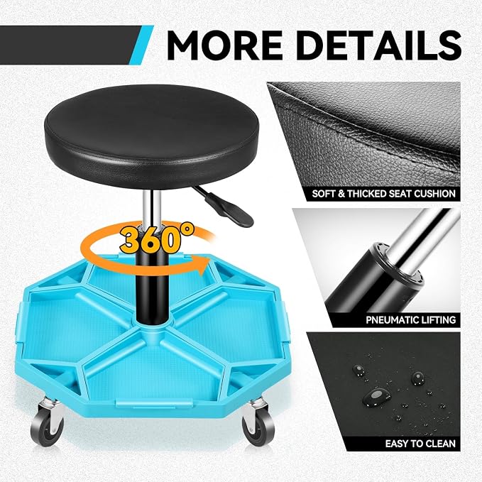Auto Dynasty Mechanic Stool, Adjustable Rolling Pneumatic Creeper Garage Shop - Image 6