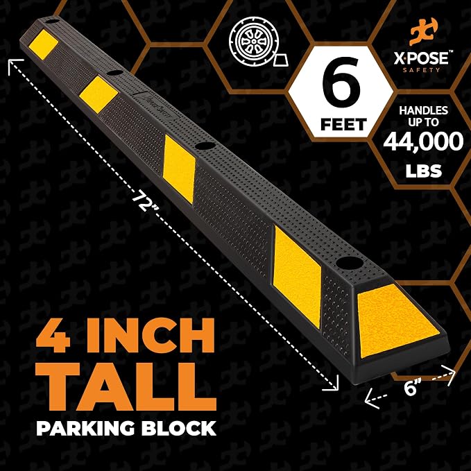 Xpose Safety 72" Heavy Duty Rubber Parking Stopper – 1 Pack Wheel Blocks - Image 3