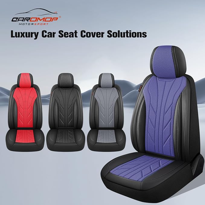 CAROMOP Luxury Faux Leather&Fabric Car Seat Covers 2 Front Seats - Image 5