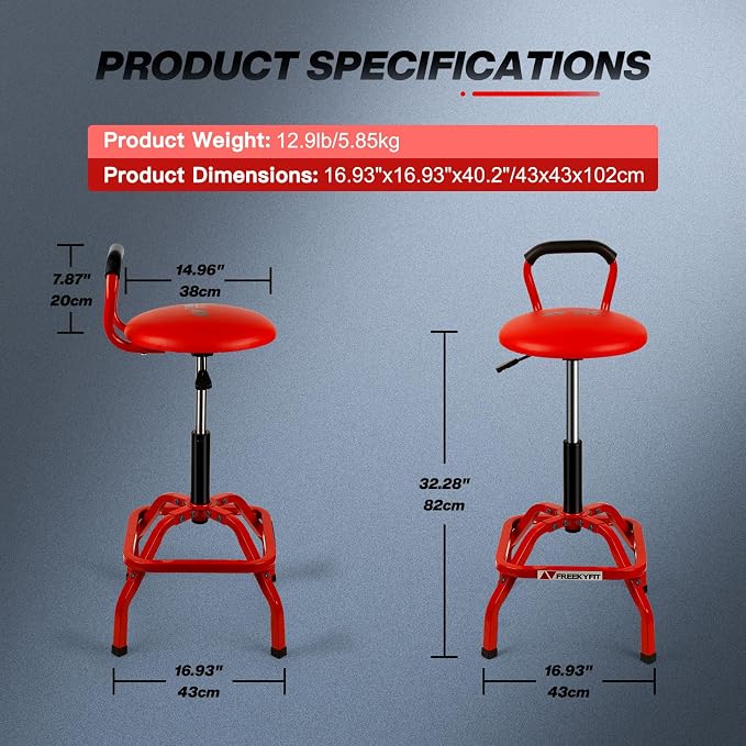 Garage Stool, Adjustable Height Swivel Work Mechanic Shop Stool - Image 9