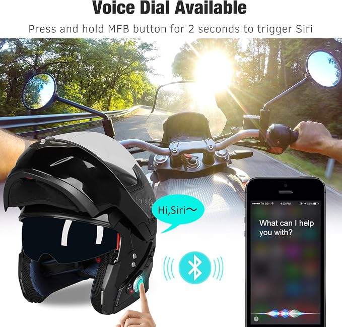 FreedConn BM2-S Bluetooth Motorcycle Helmet, Flip-Up Modular Motorbike Helmet - Image 8